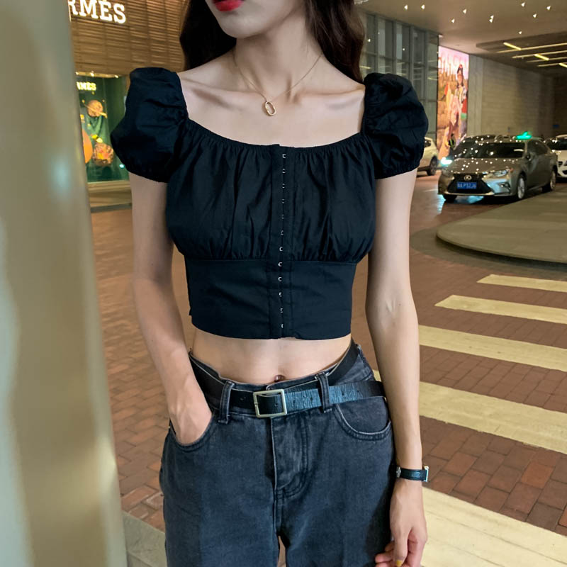 Ghost Horse Girl Retro Solid Color Navel Top