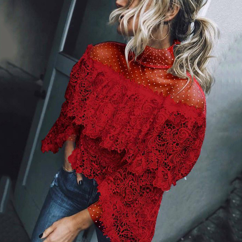 Explosion style mesh splicing lace irregular hollow top