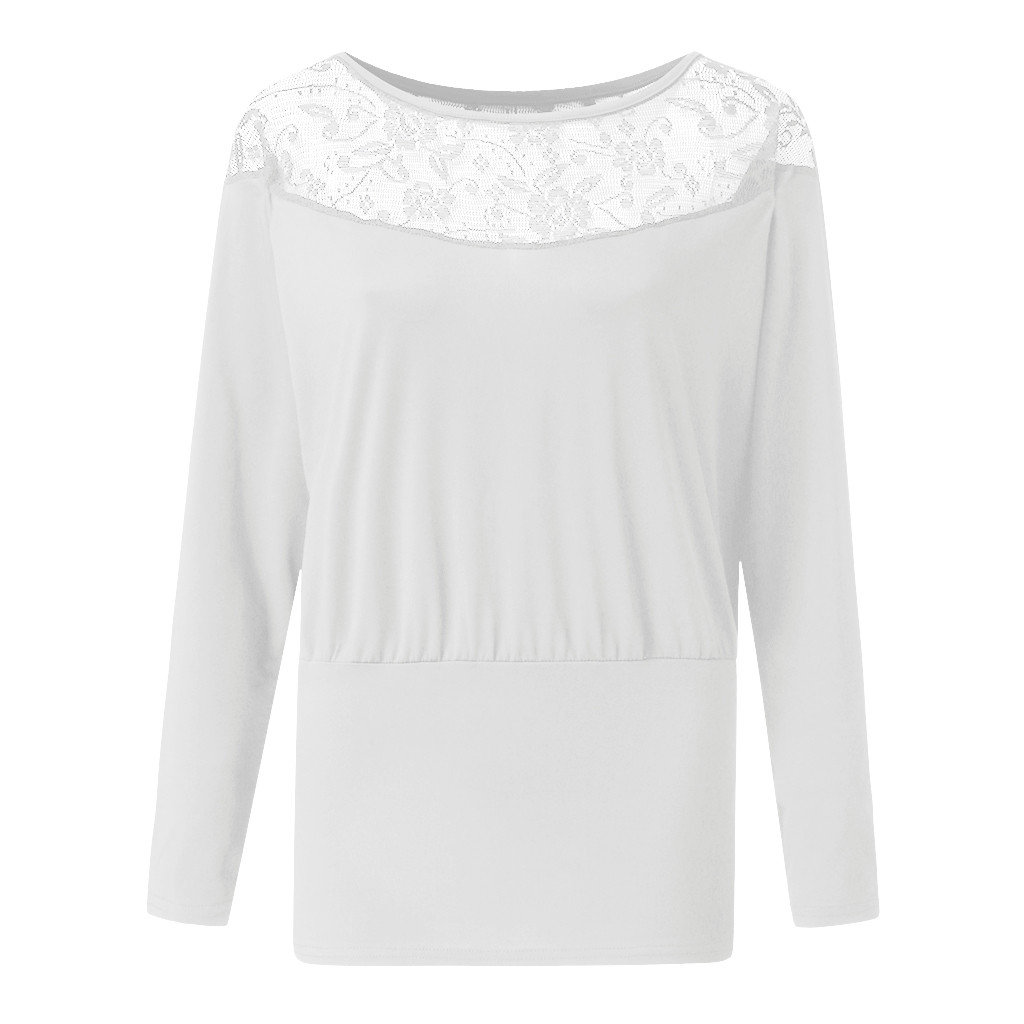 Round Neck Lace Panel Long Sleeve