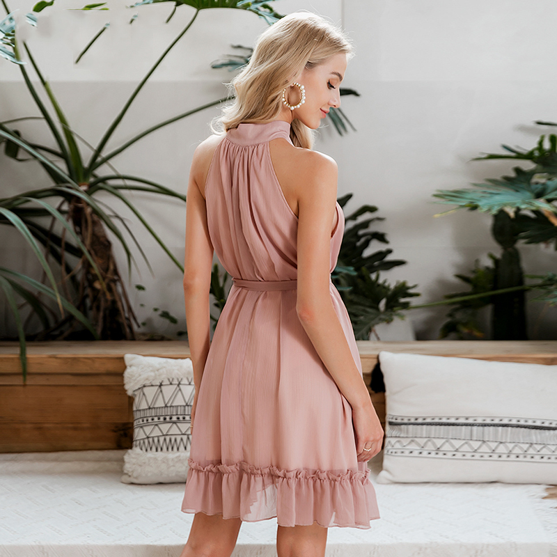 Sexy retro slim dress with ruffled halter