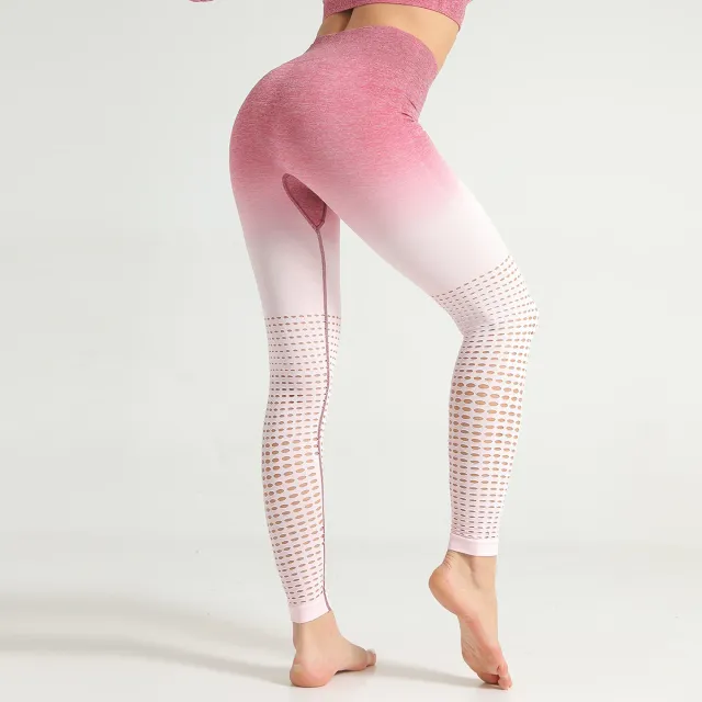 Hanging dye gradient hollow yoga clothes Pink - Shop at LoveMi