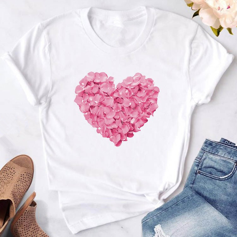 Pink Women's Heart Print T-Shirt