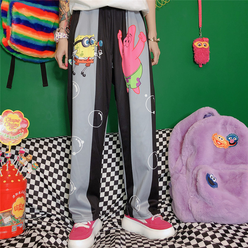 Cartoon loose wide leg flower pants