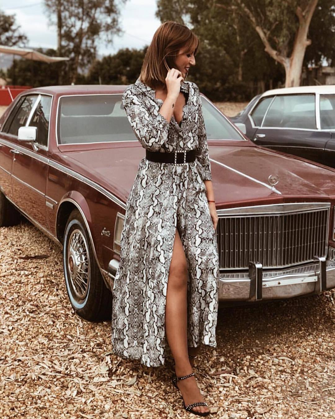 Snakeskin Long Sleeve Sexy Dress