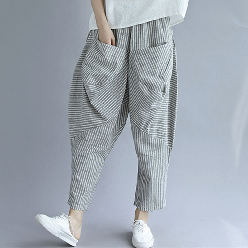 Title 1, Pantalon casual rayé en coton et lin