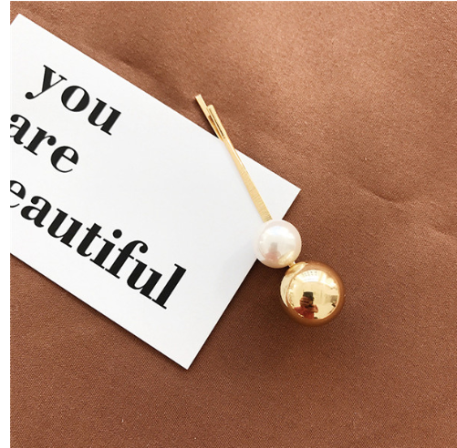 Retro metal pearl hair clip word clip Gold - Shop at LoveMi