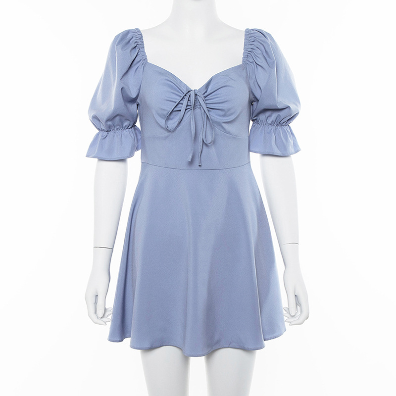 Summer new women's bow-neck short-sleeved dress