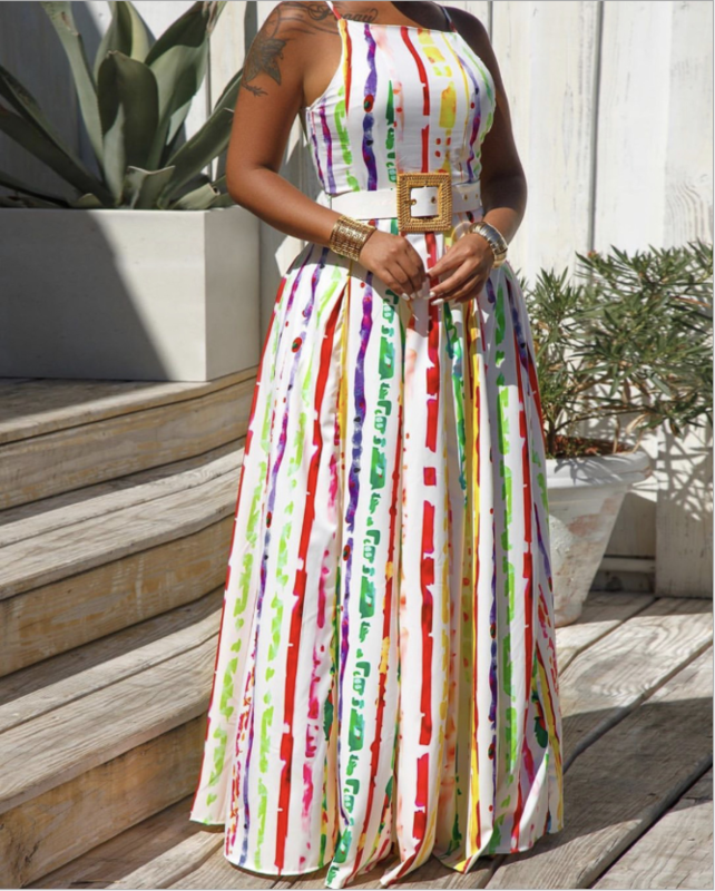 long fashion slim color print sling dress