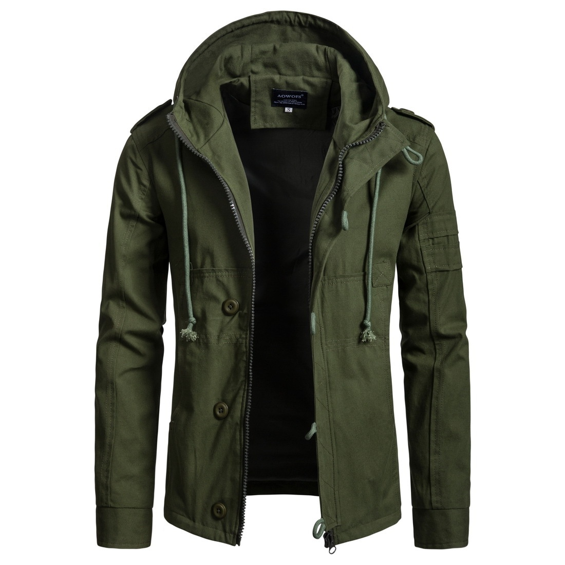Men's Jacket Army Green Military Wide-waisted Casual Coat Cotton Hooded Windbreaker