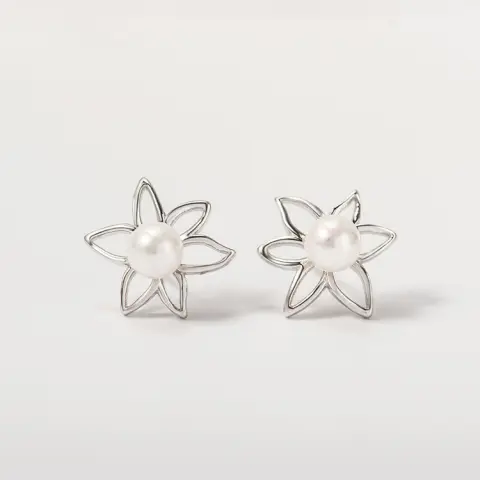 Flower Bead Hypoallergenic White Fungus Studs