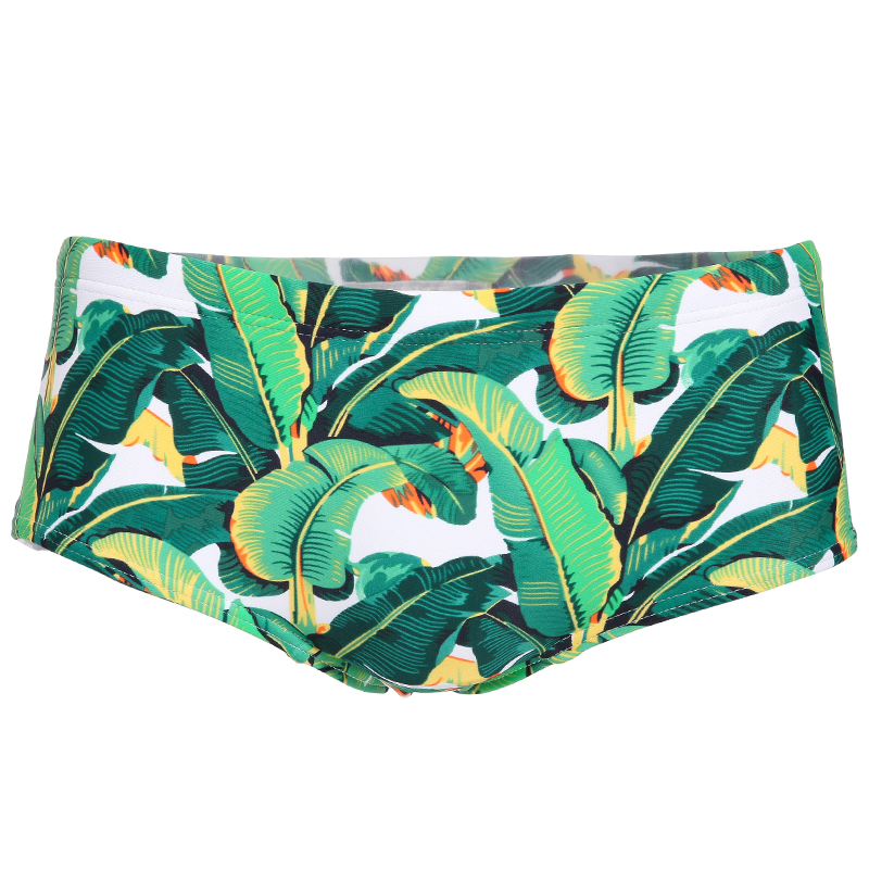 Green leaf seaside sexy triangle swim trunks