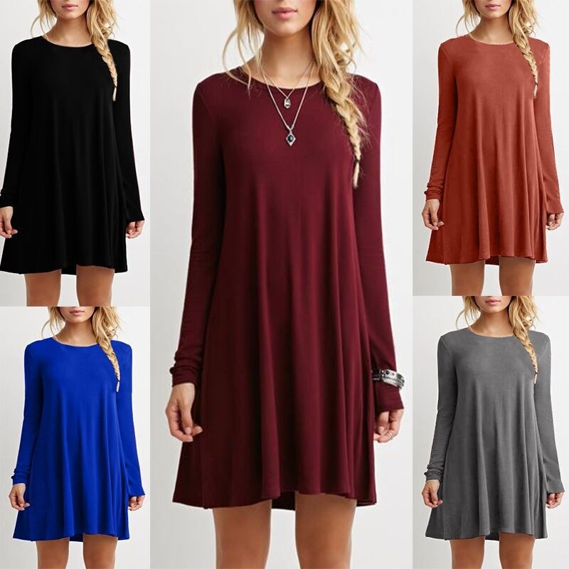 Paneled Long Sleeve Loose Thin Dress Women