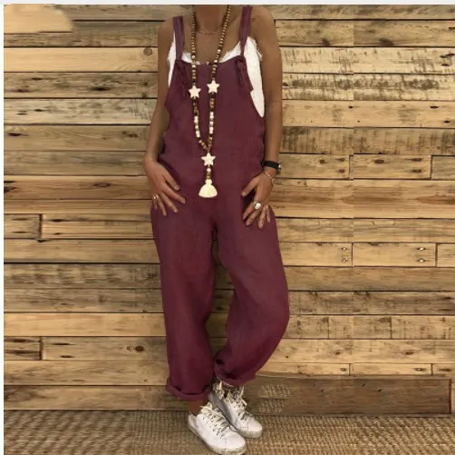 Loose casual plus size fall / winter jumpsuit - Wine