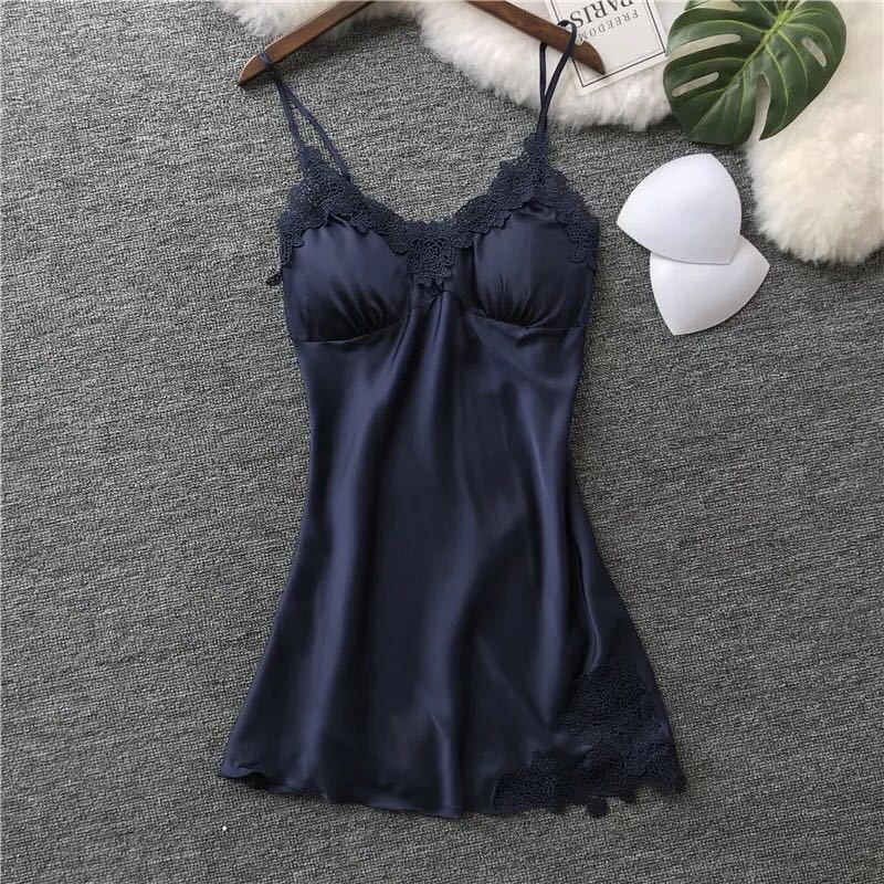 Women's sexy strappy ice silk nightdress