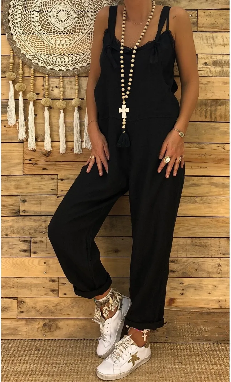 Loose casual plus size fall / winter jumpsuit - Black