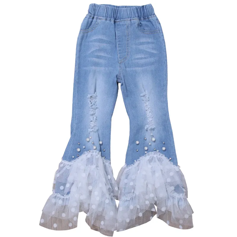 Girls' jeans spring and autumn stretch flared pants - Blue