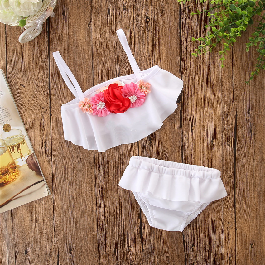 Girl swimsuit white flower swimsuit