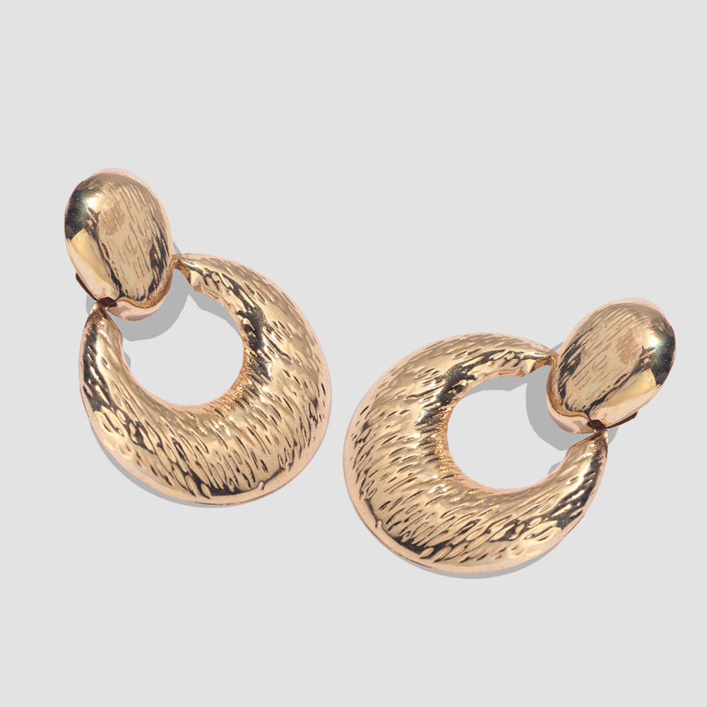 Geometric square light version pleated golden earrings