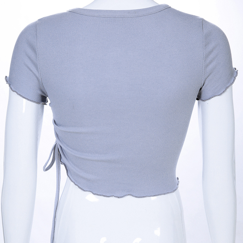 Printed small print fungus drawstring T-shirt