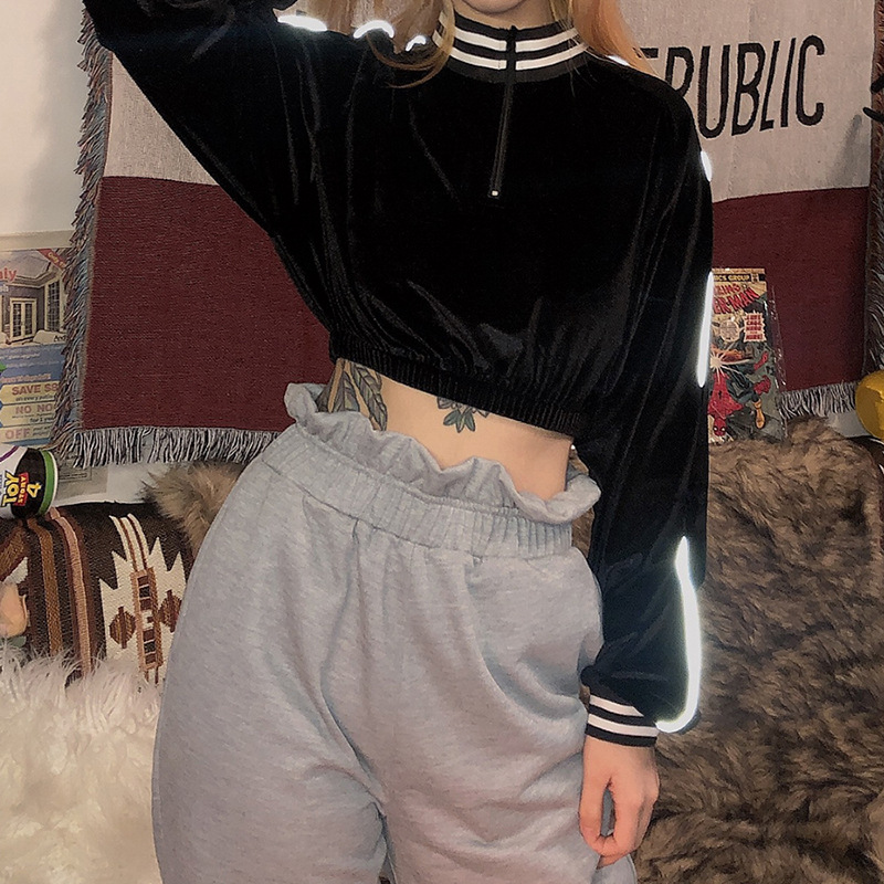 Striped Half-neck Collar Slim Open-Neck T-Shirt