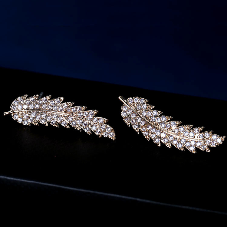 Micro studded zircon leaf earrings