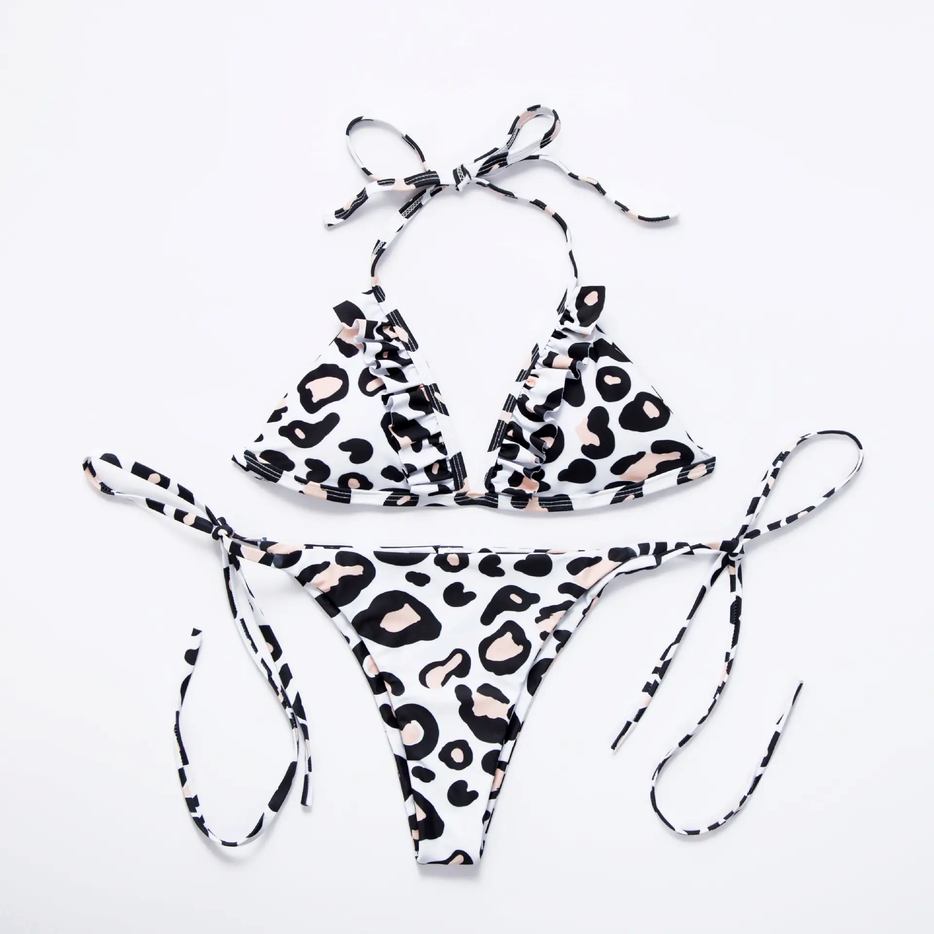 European and American new leopard ruffle bikini