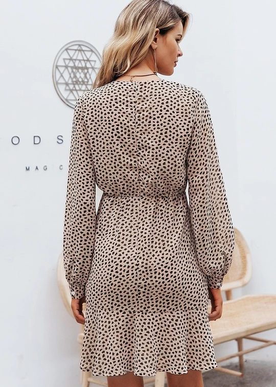 Leopard print women's V-neck ruffle skirt