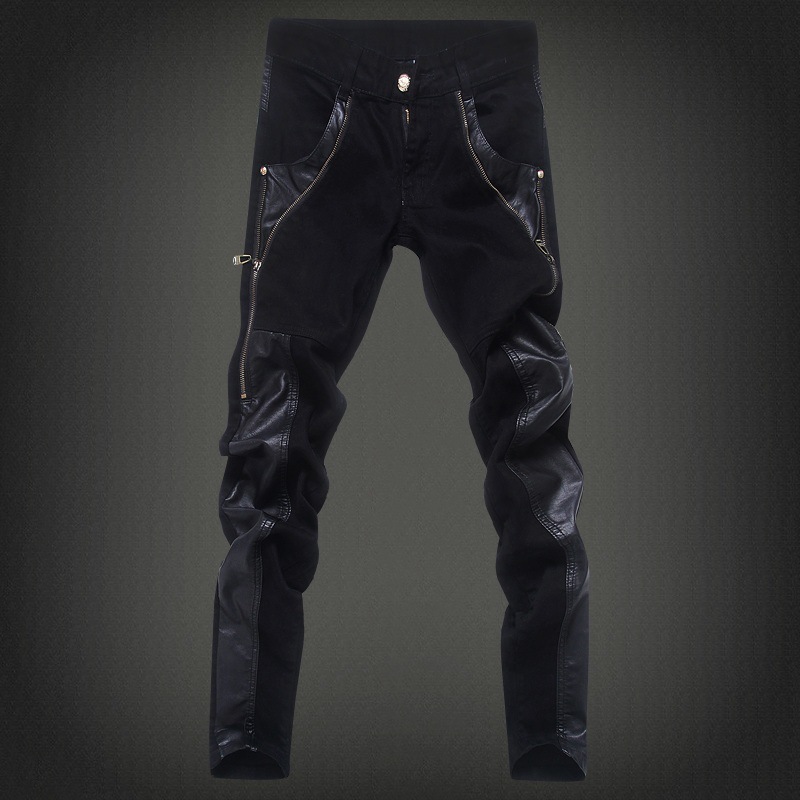 Men's leather pants tide locomotive popular foot pants