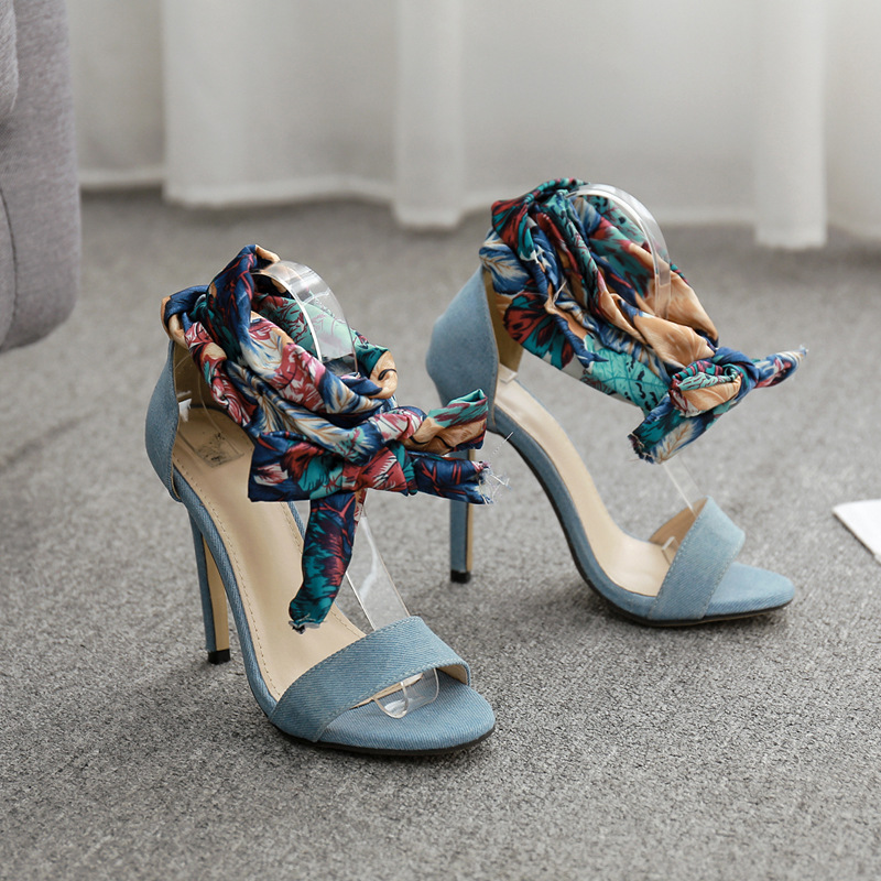 Cross strap sandals women's stiletto heels Blue - Shop at LoveMi