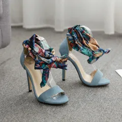 Cross-strap sandals women's stiletto heels - Blue - View 1