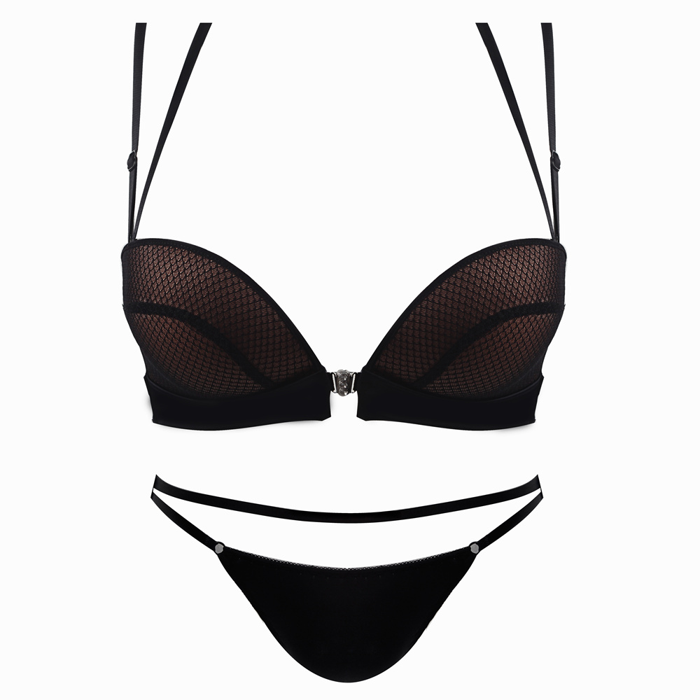 Front buckle cross-rimless bra set