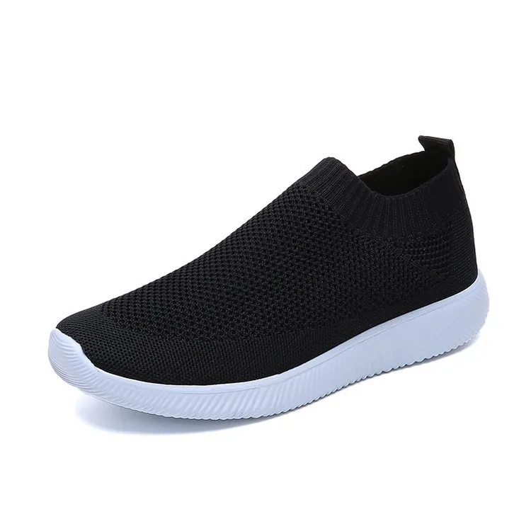 Fly woven socks shoes stretch fabric women's shoes - Black