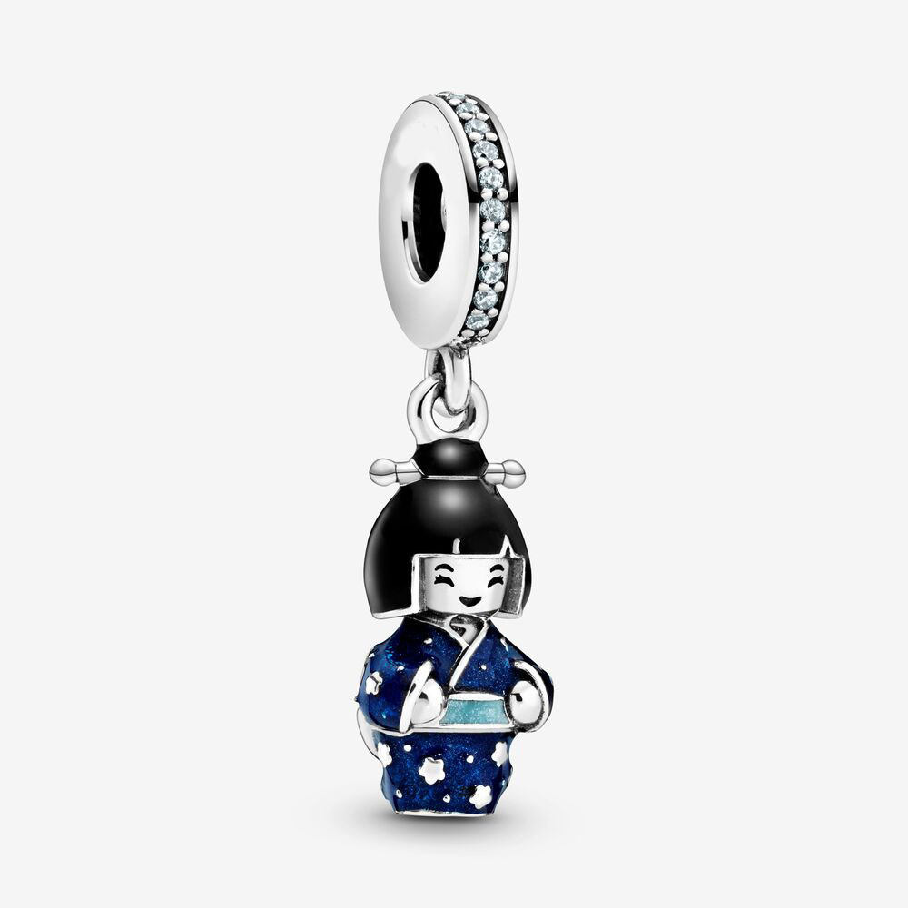 Japanese doll pendant in blue kimono