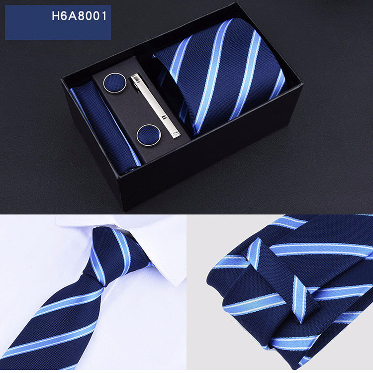 Business 8cm Striped Blue Black Tie