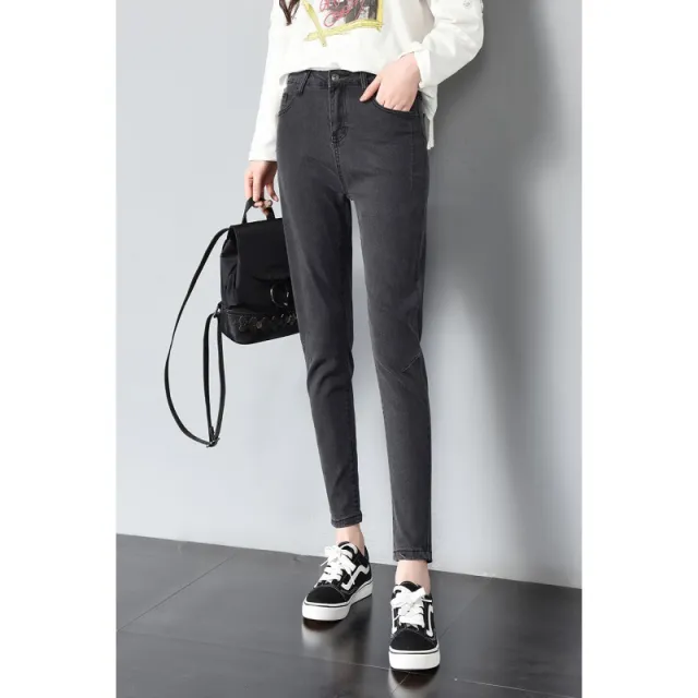 Black slim high waist cropped pants Grey - Shop at LoveMi