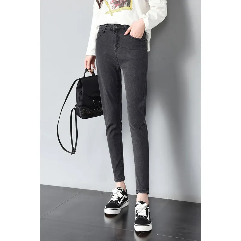 Black slim high waist cropped pants - Grey