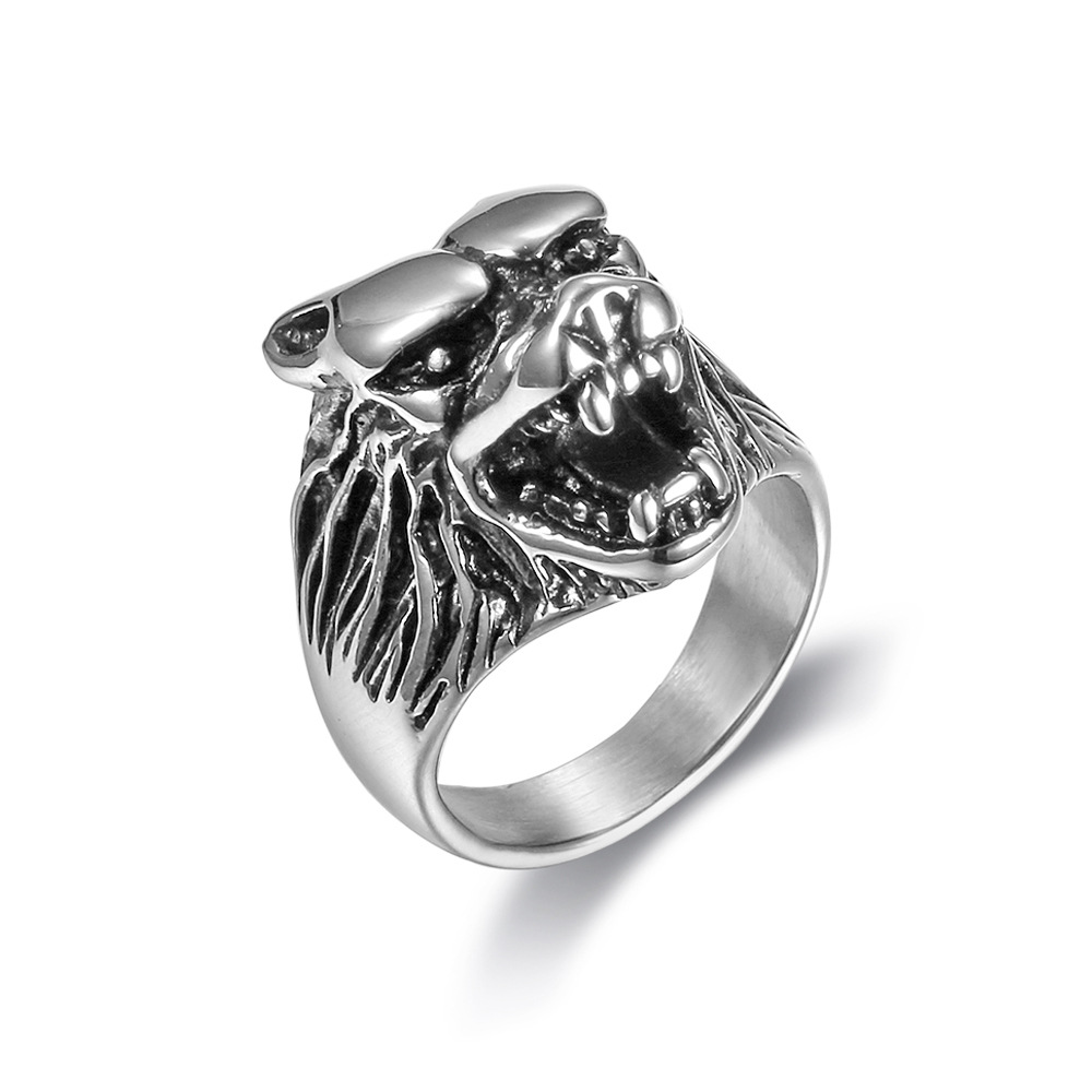 Wolf head titanium steel ring