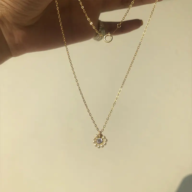 14k Gold Shijia Pearl Handmade Zircon Clavicle Chain