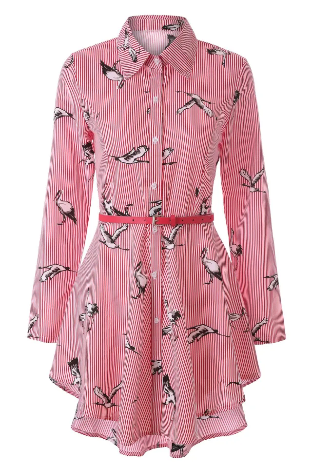 Long sleeve women's striped shirt Red Printed Bird - Shop at LoveMi