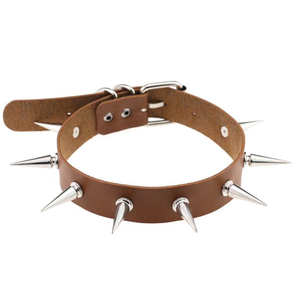 SPIKES CHOKER NECKLACE LEATHER
