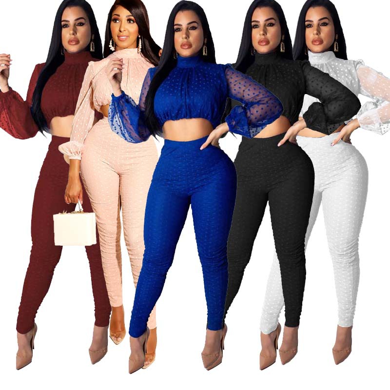 Summer net yarn wave dot two-piece suit