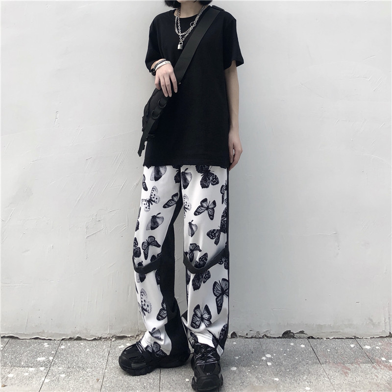Harajuku style retro jeans butterfly casual pants
