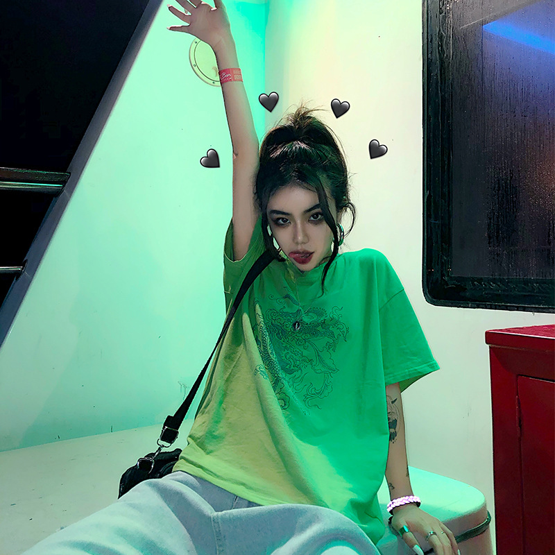 Green Dragon Cotton Short Sleeve Print T-Shirt