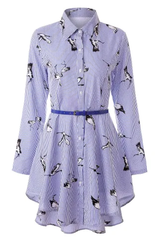 Long sleeve women's striped shirt - Blue Printed Bird