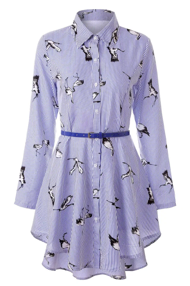 Long sleeve women's striped shirt Blue Printed Bird - Shop at LoveMi