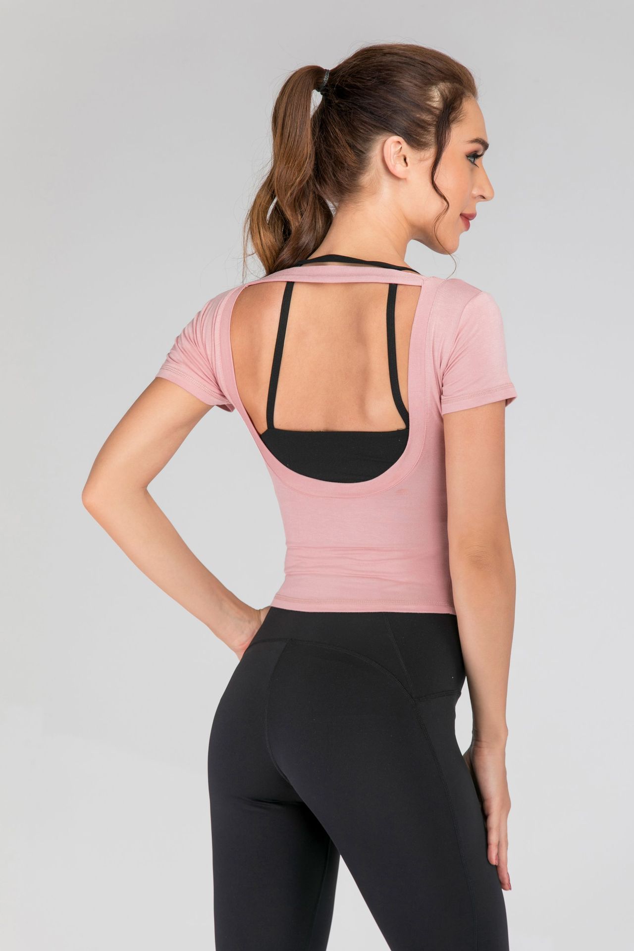 Title 2, US back short sleeve fitness blouse