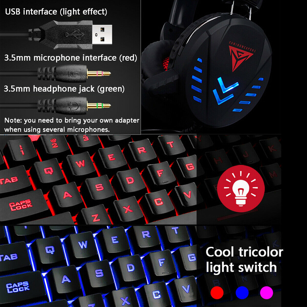 USB skrivebord wired luminous tastatur og mus set - Miniatyr 6