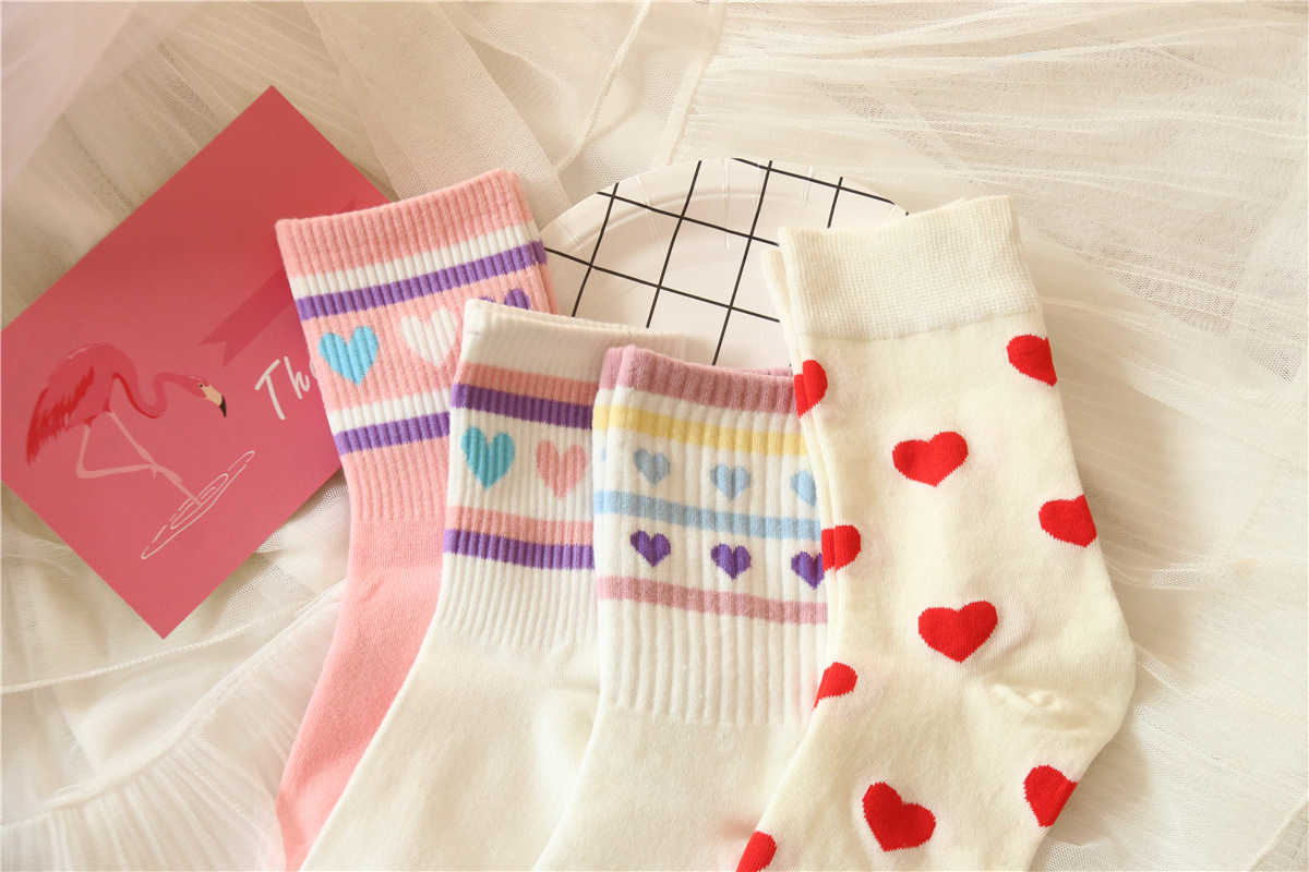 Lovely jacquard cotton socks heart tube socks breathable