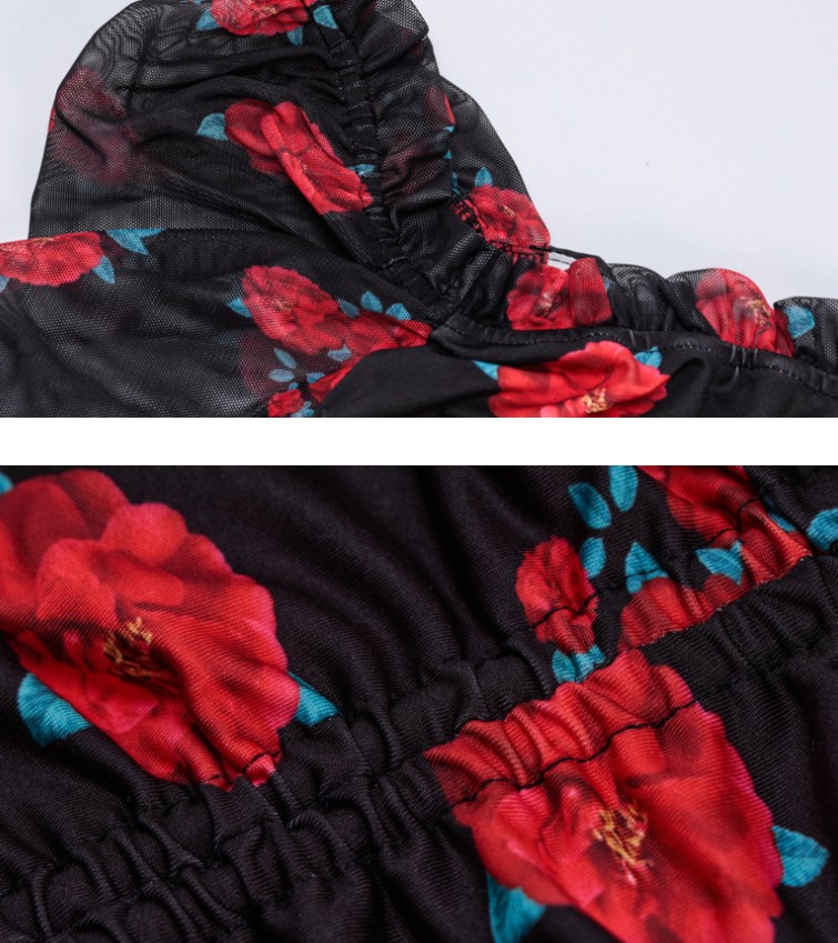 Printed long-sleeved pleated stretch-bag hip dress