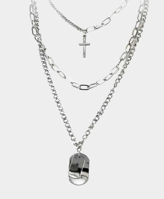 Multilayer Cross Tag Necklace